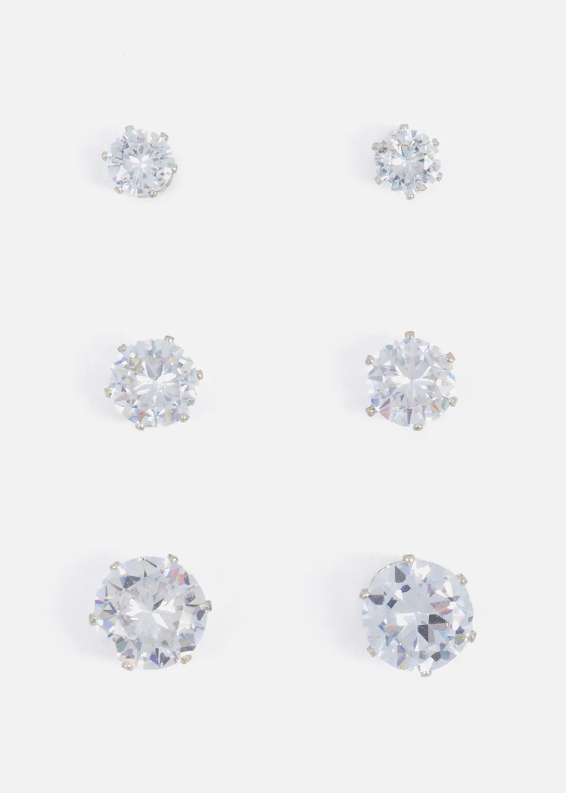 Diamante Claw Studs 3 Pack - SILVER
