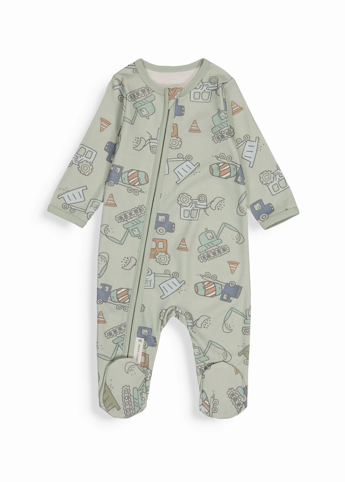 Digger Organic Cotton Zip Sleepsuit - X GREEN