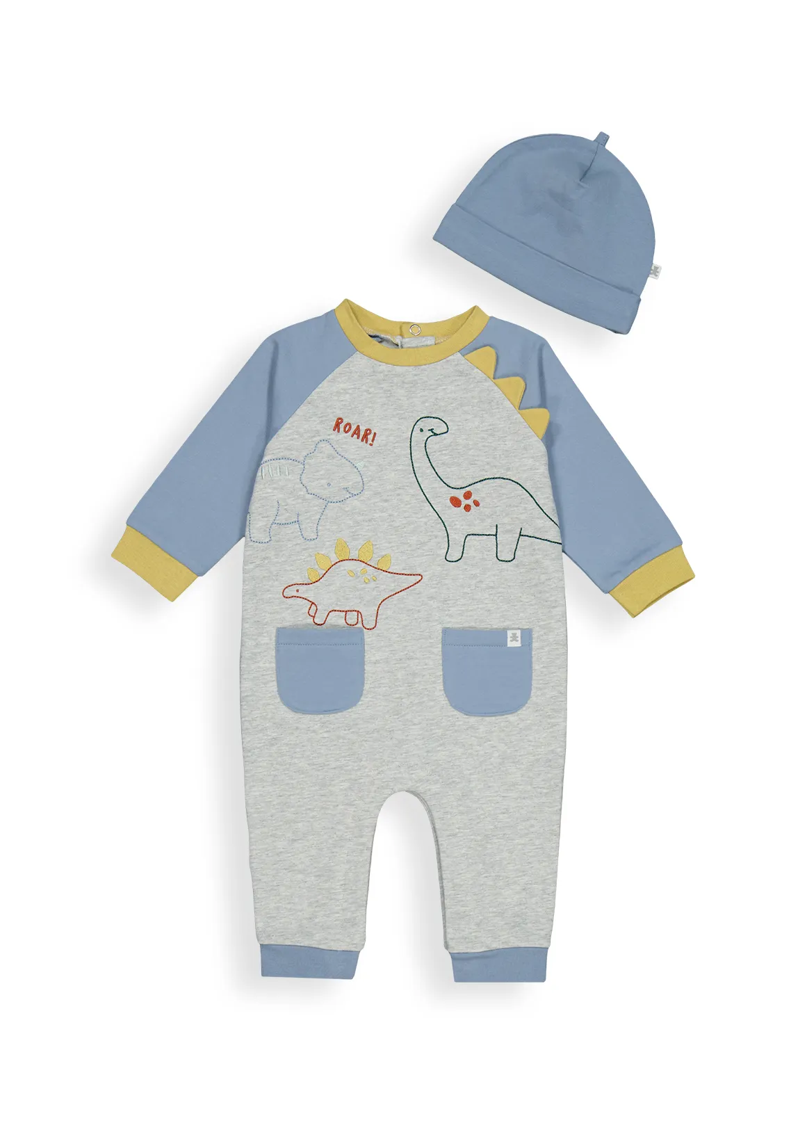 Dino Cotton Fleece Sleepsuit & Beanie Set - X GREY