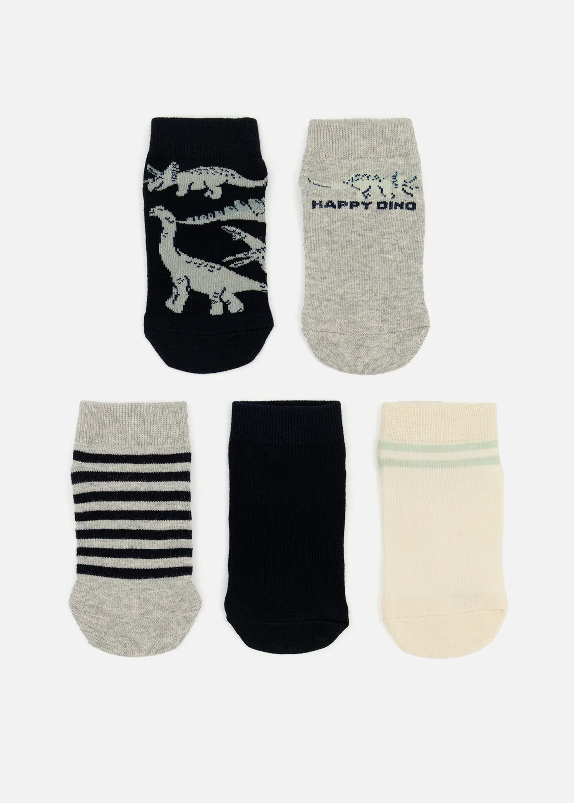 Dino Cropped Cotton Rich Socks 5 Pack - X NAVY