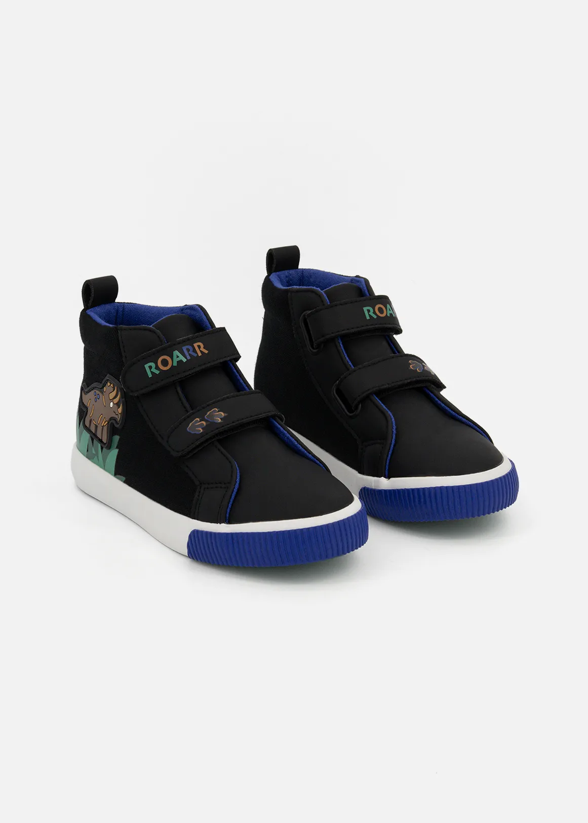 Dino Double Strap High Top Sneakers - BLACK