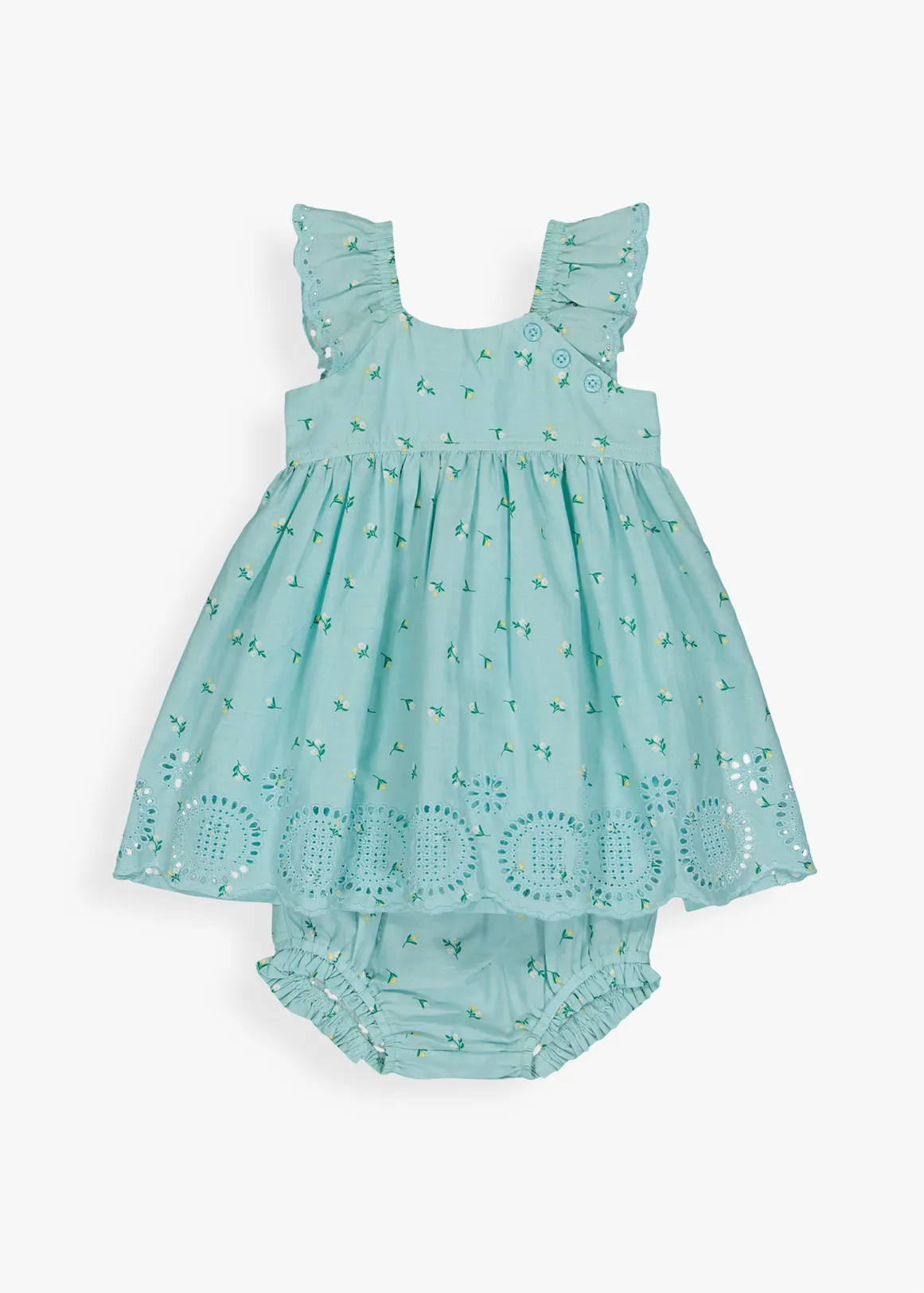 Ditsy Embroidery Dress & Bloomers Set - AQUA