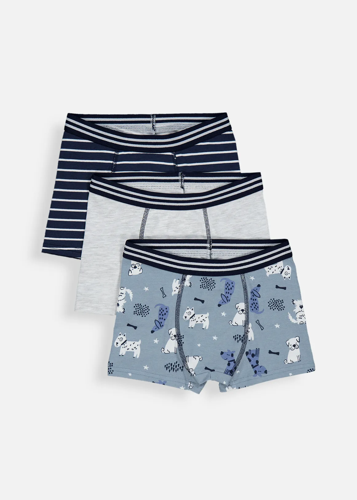 Doggie Print Cotton Trunks 3 Pack - X BLUE
