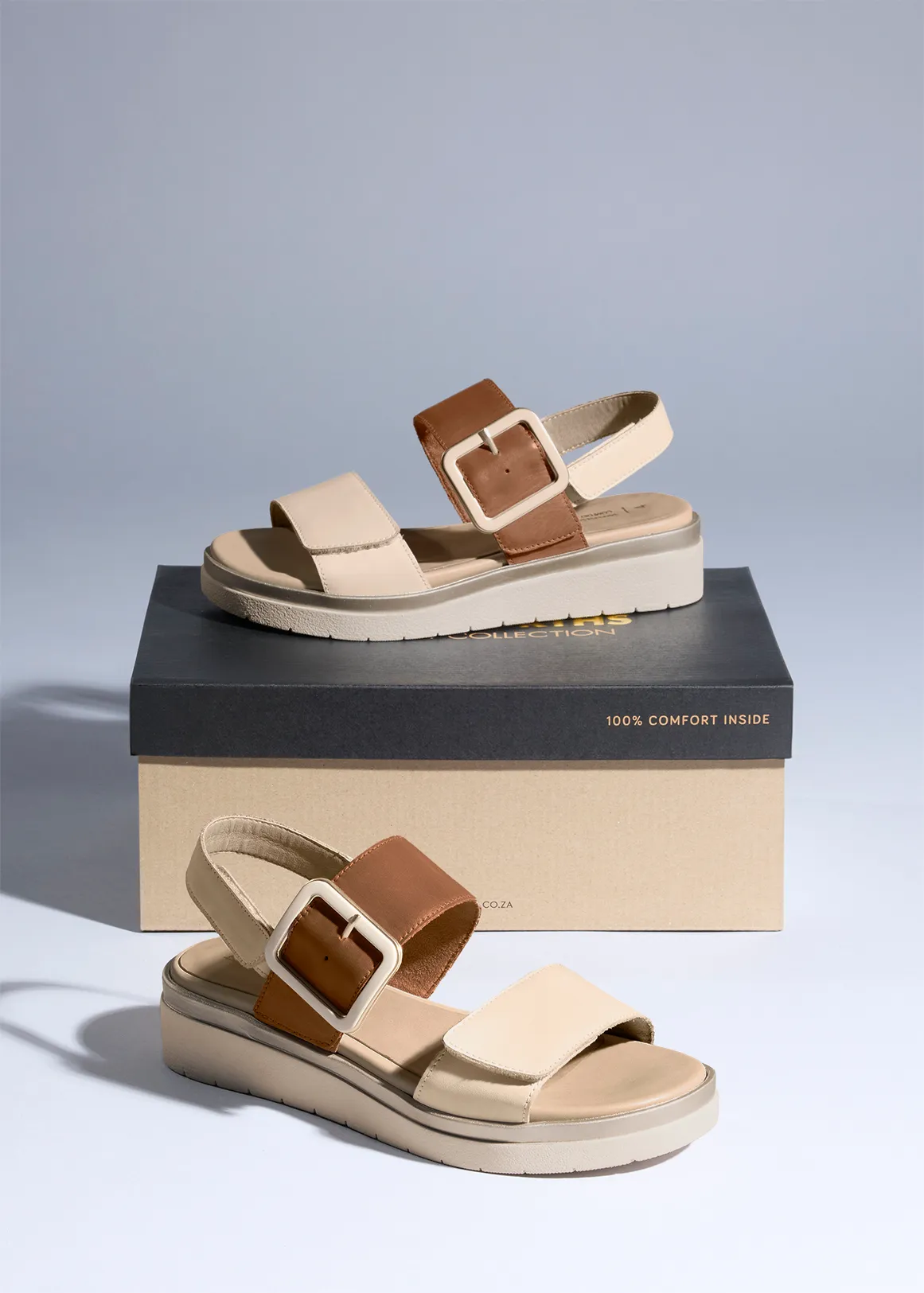 Double Band Leather Slingback Sandals - Comfort Leather - X NATURAL
