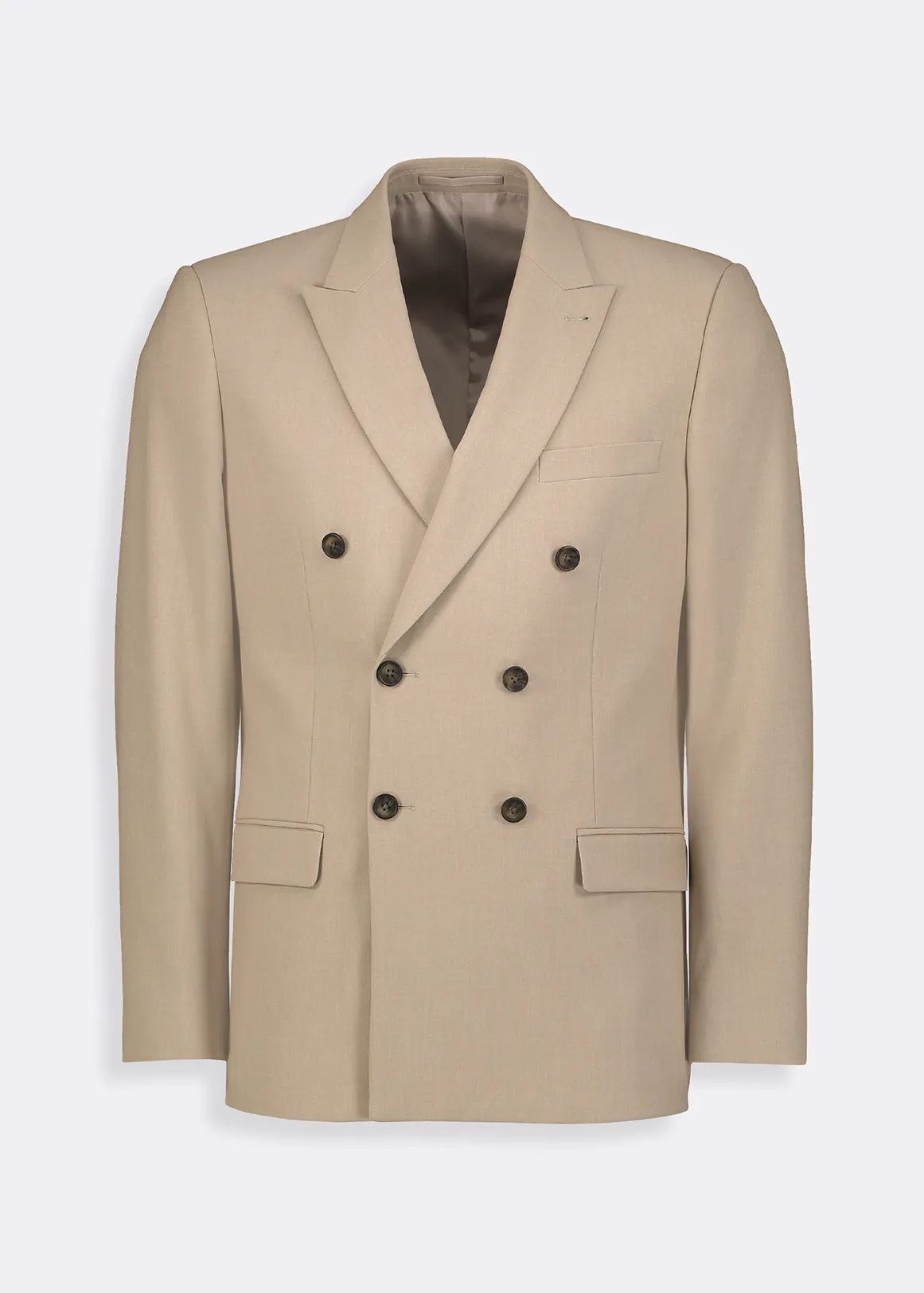 Double Breasted Slim Fit Bi-stretch Suit Jacket - BEIGE