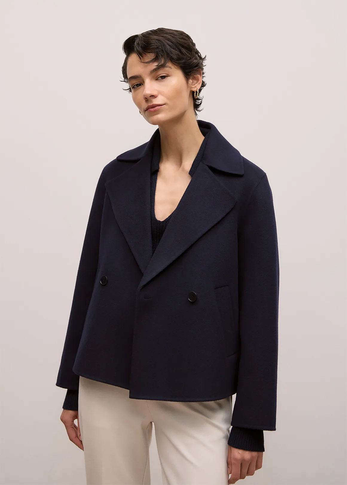 Double Faced Wool Peacoat - Night Sky