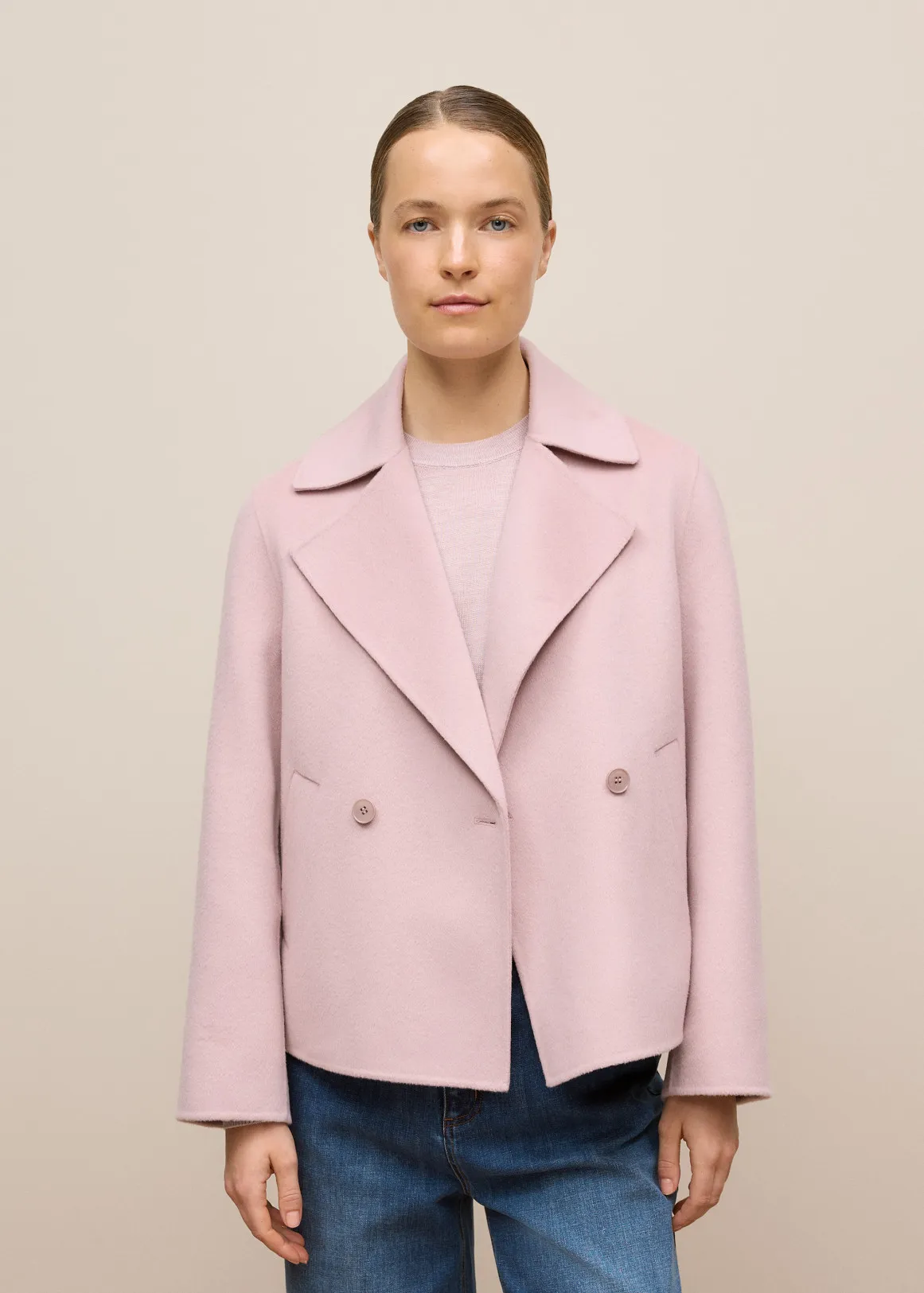 Double Faced Wool Peacoat - PINK ROSE