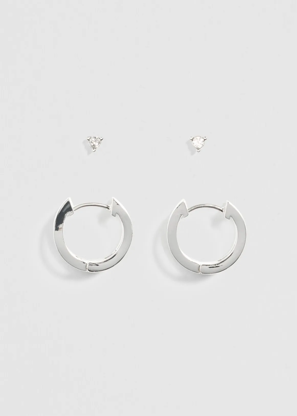 Double Hoop Stud Earring Pack of 2 - SILVER