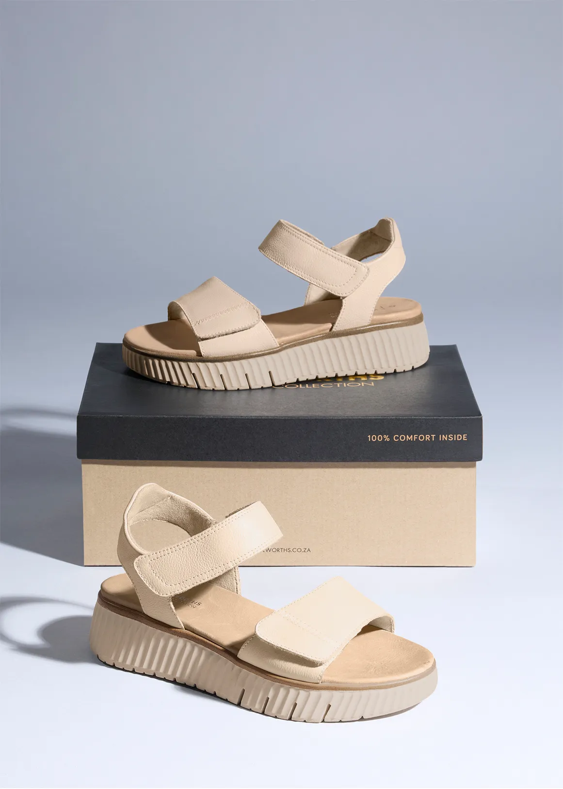 Double Strap Leather Slingback Sandals - Comfort Leather - NATURAL
