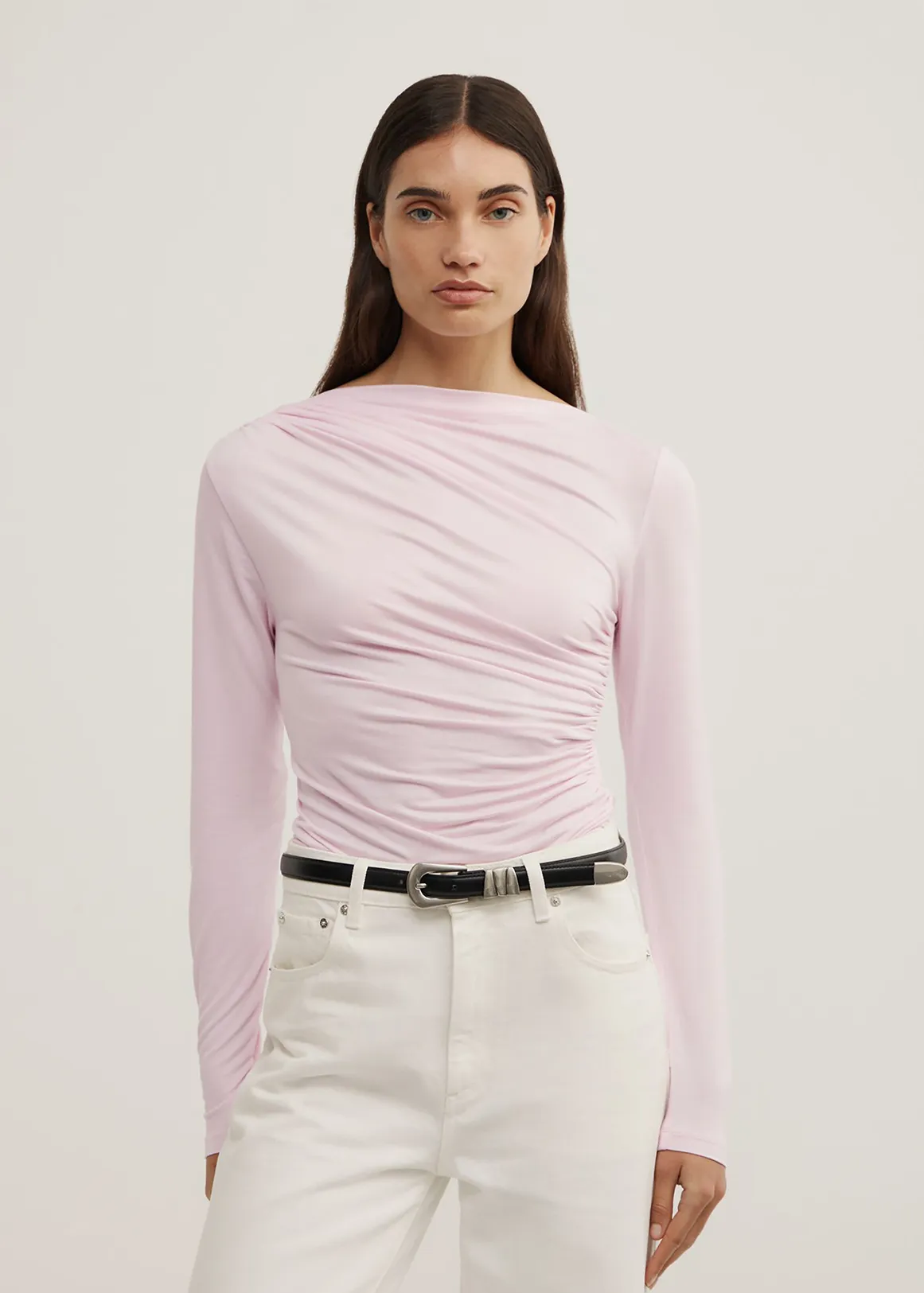 Draped Jersey Long Sleeve Top - BALLET