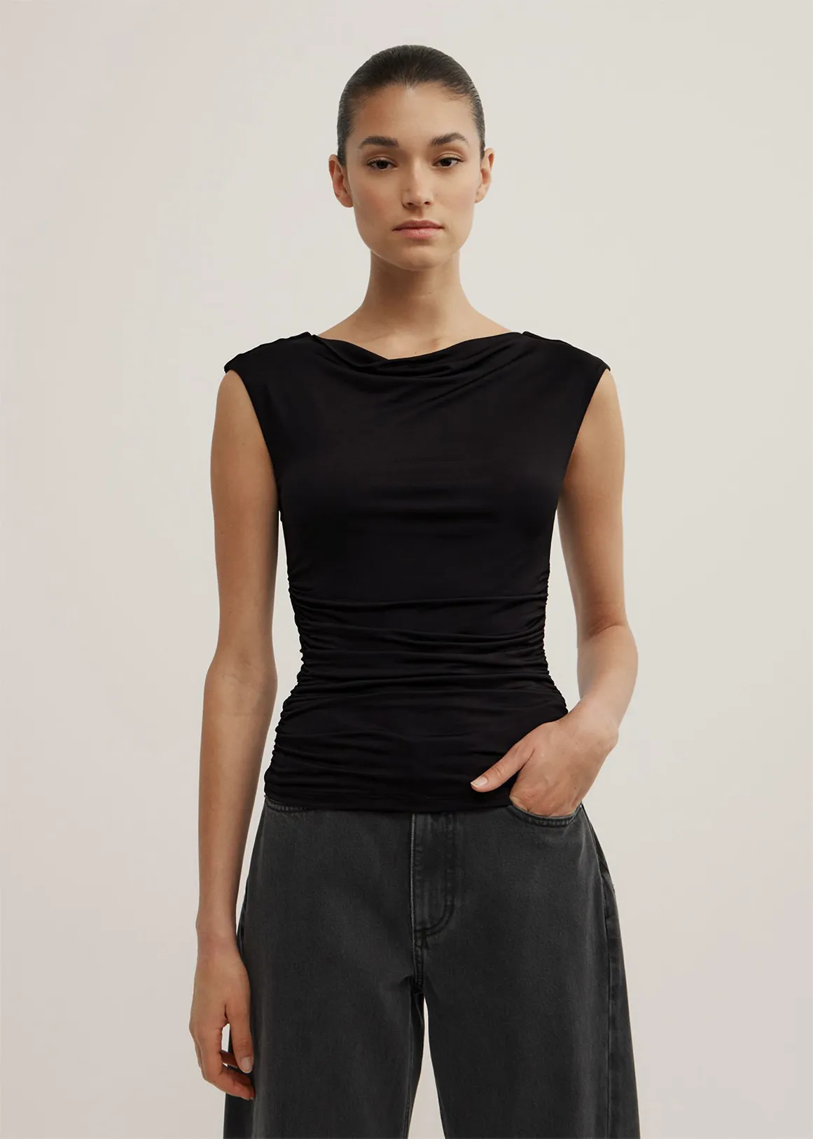 Draped Jersey T-Shirt - BLACK
