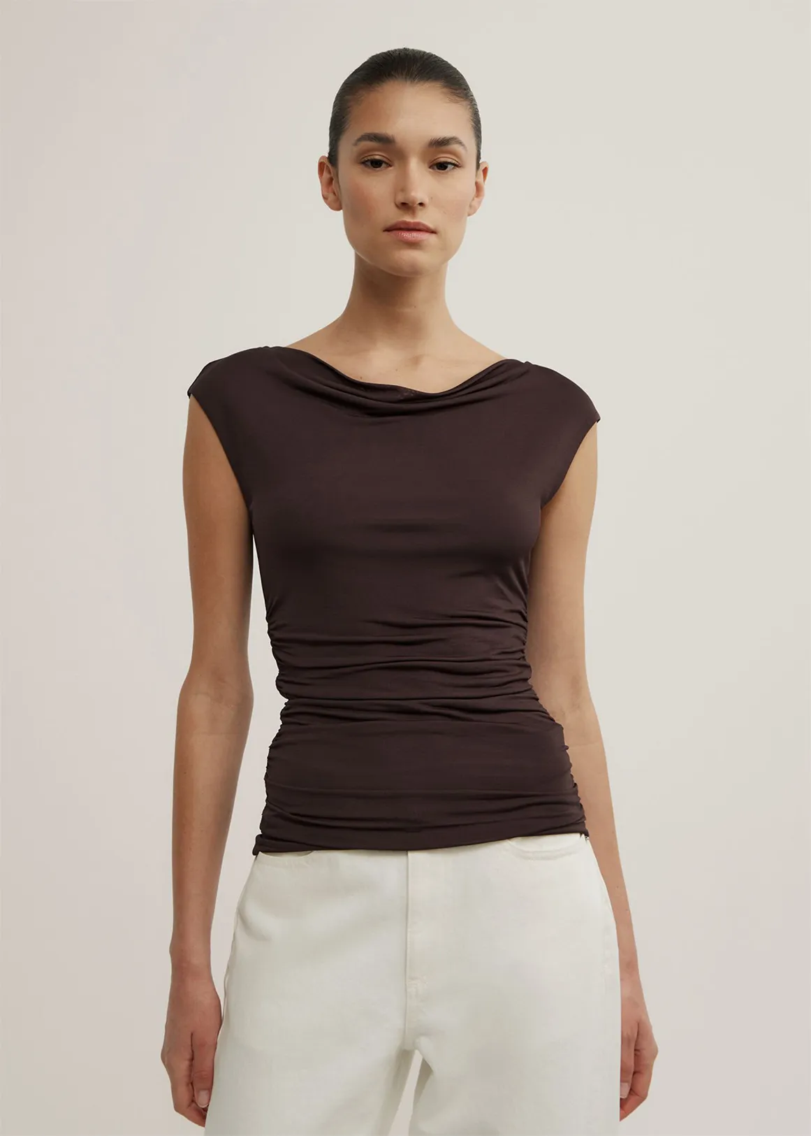Draped Jersey T-Shirt - ESPRESSO