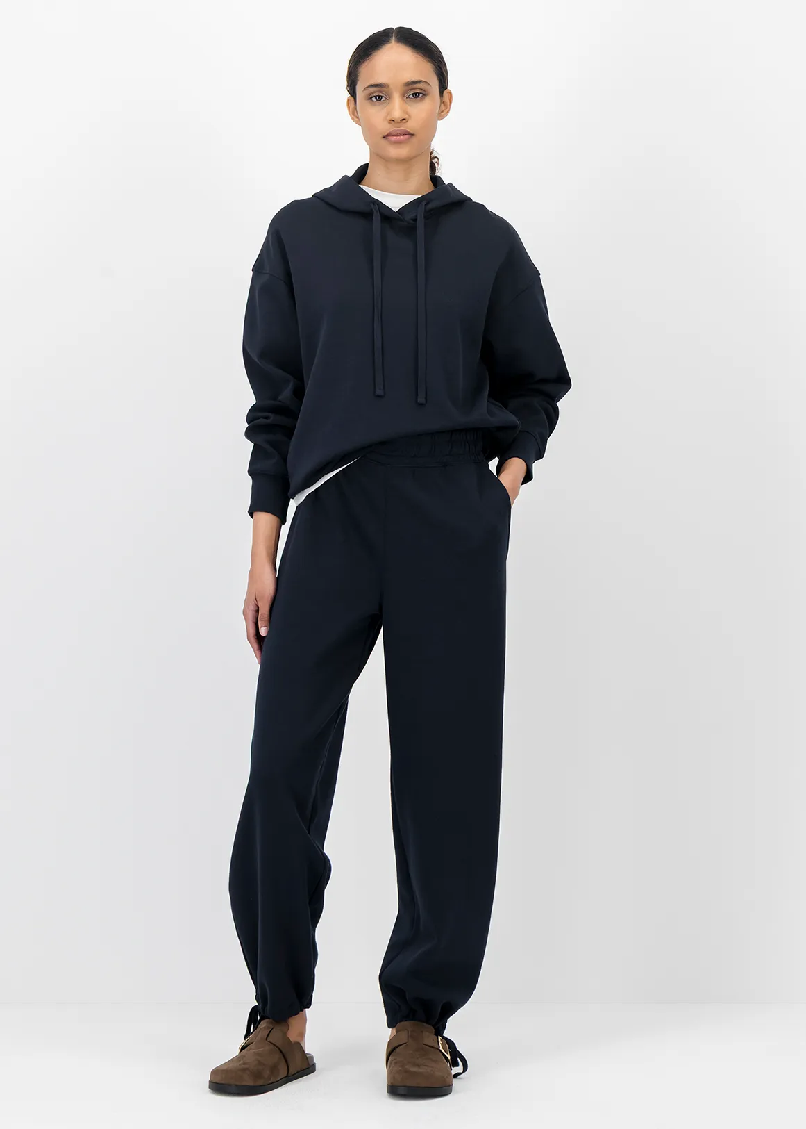 Drawstring Fleece Track Pants - NAVY
