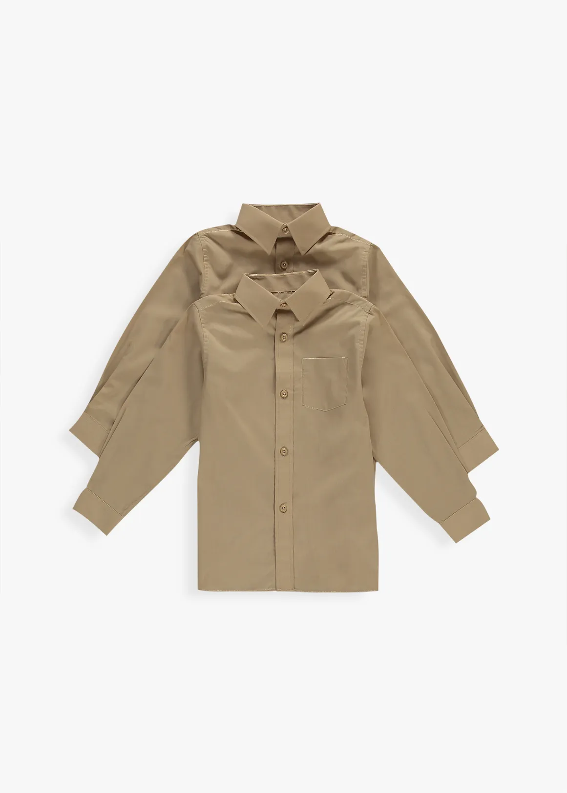 Easy Care Regular Fit Long Sleeve Boys School Shirts 2 Pack - KHAKI