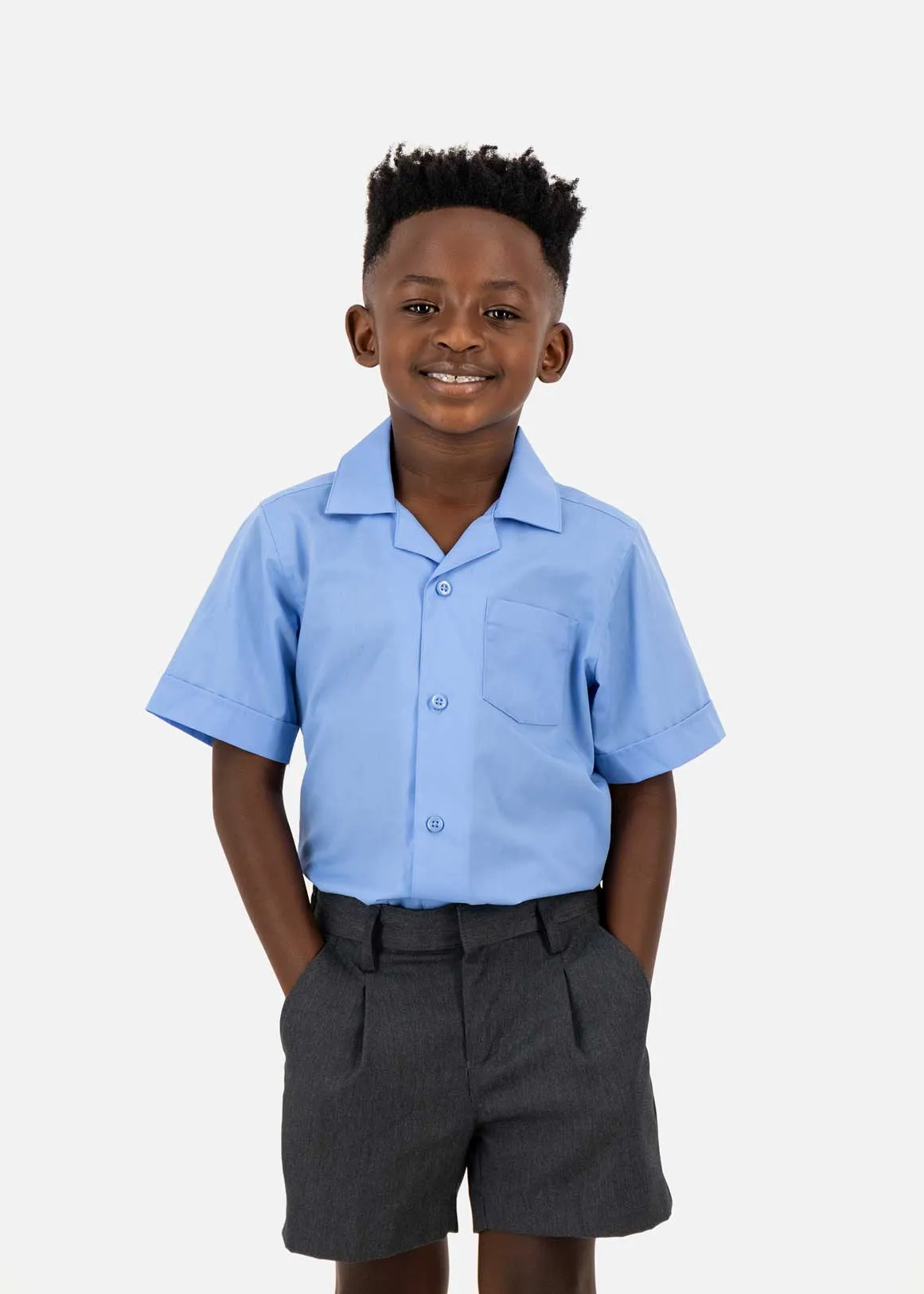 Easy Care Regular Fit Open Neck School Shirts 2 Pack - BLUE