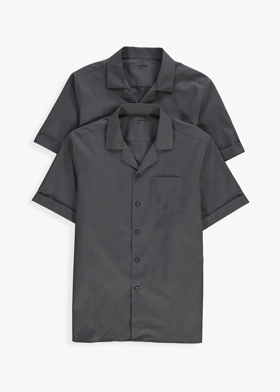Easy Care Regular Fit Open Neck School Shirts 2 Pack - GREY