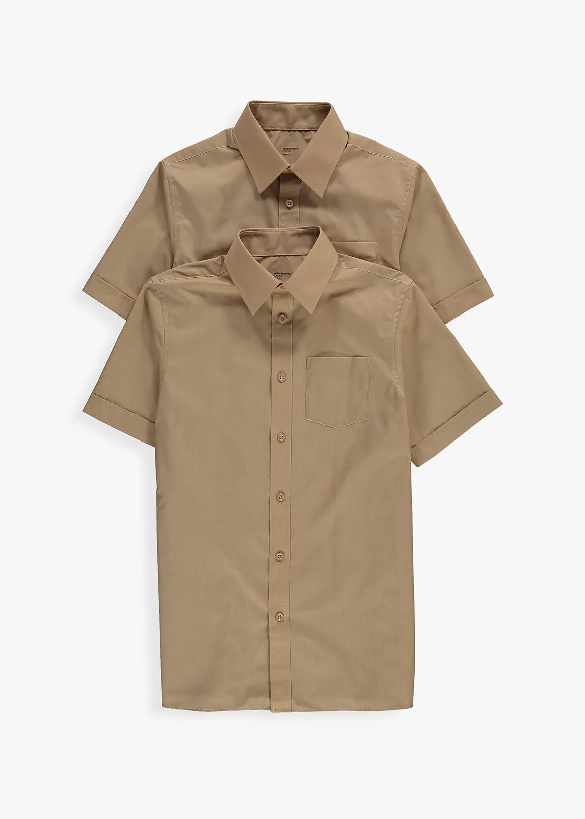 Easy Care Regular Fit Short Sleeve Boys School Shirts 2 Pack - KHAKI