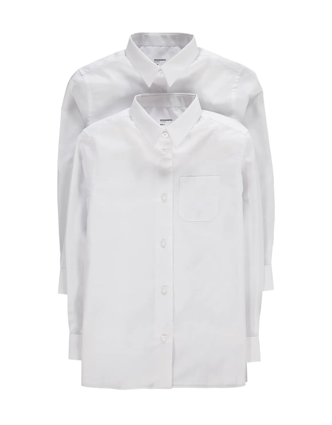 Easy Care Slim Fit Long Sleeve Girls School Shirts 2 Pack - WHITE