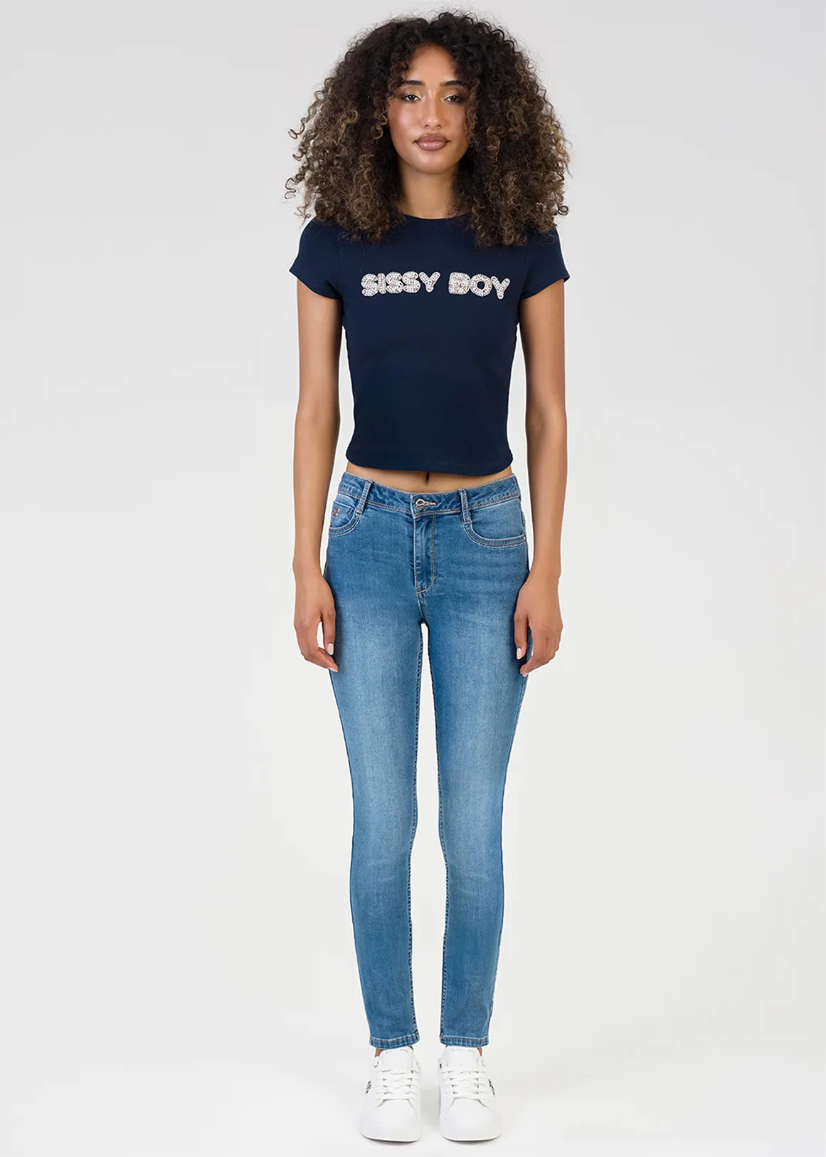 Elana Mid Waist Skinny Jeans - MEDIUM BLUE