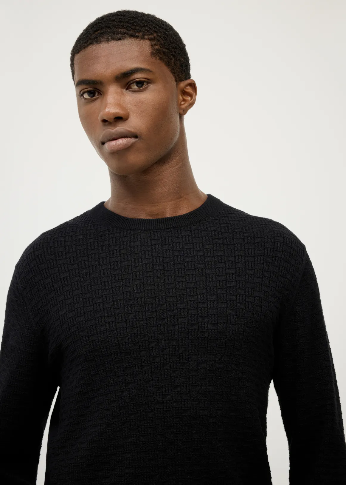 Elvin Geo Textured Crew Knit - BLACK