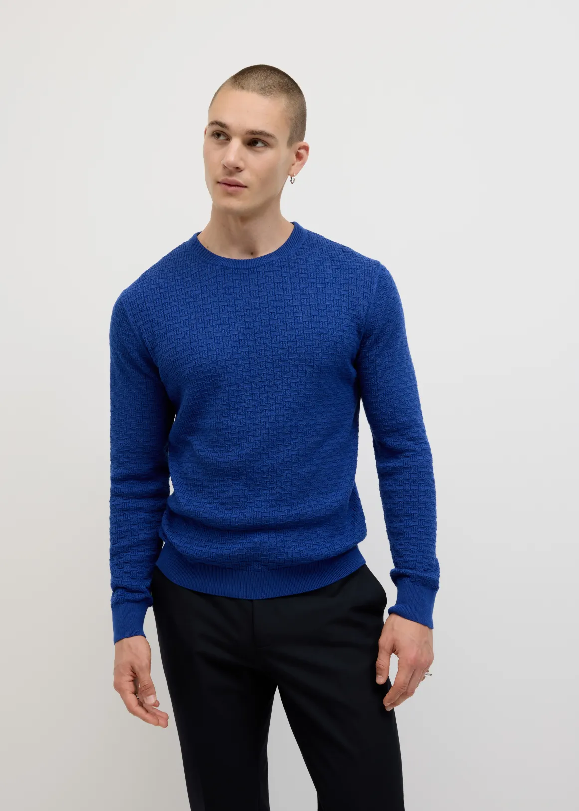 Elvin Geo Textured Crew Knit - COBALT BLUE