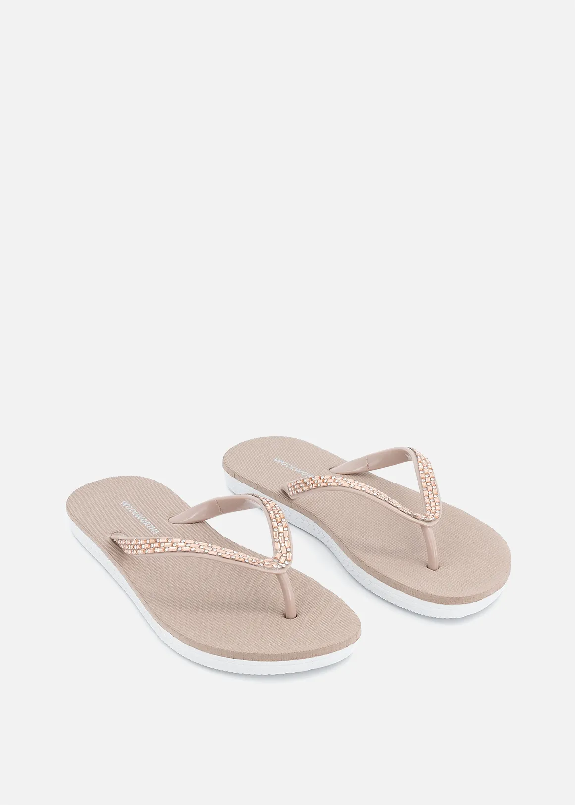 Embellished Flip Flops - NATURAL