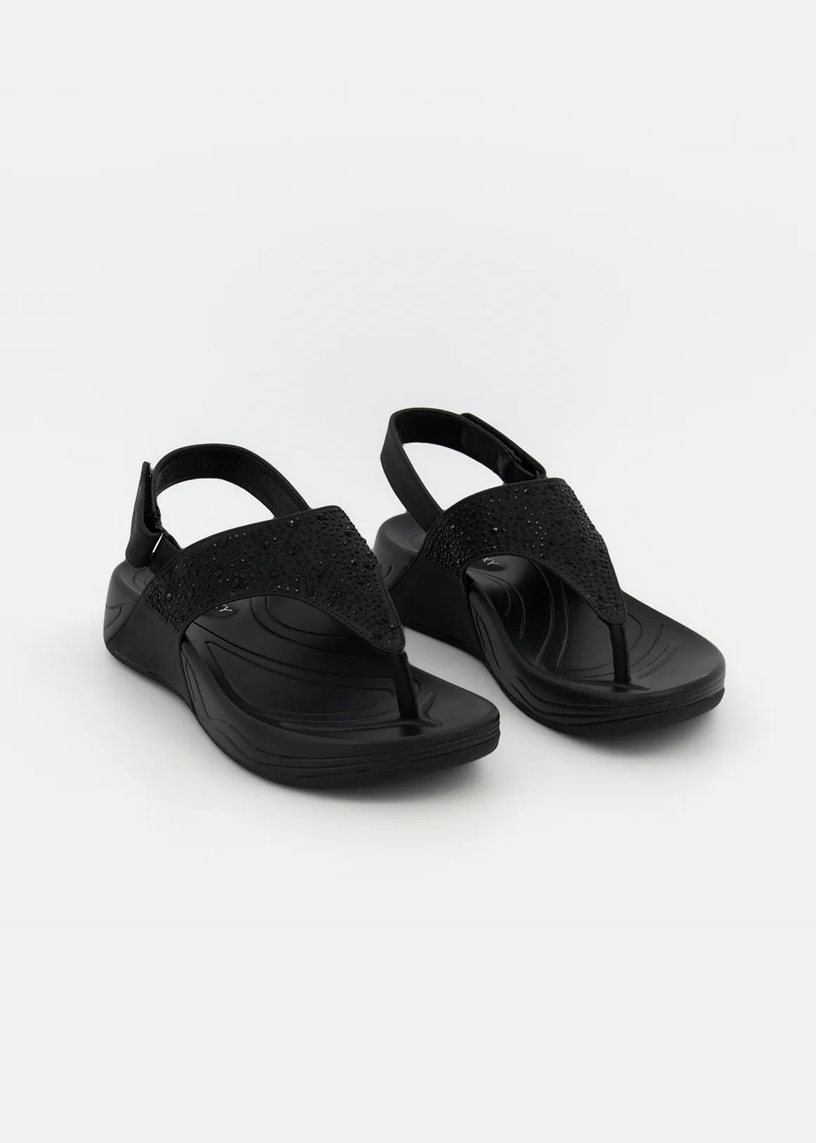 Embellished Slingback Wedges - BLACK