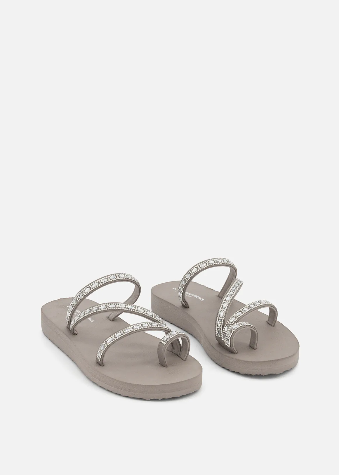 Embellished Strappy Toe Loop Flip Flops - TAUPE