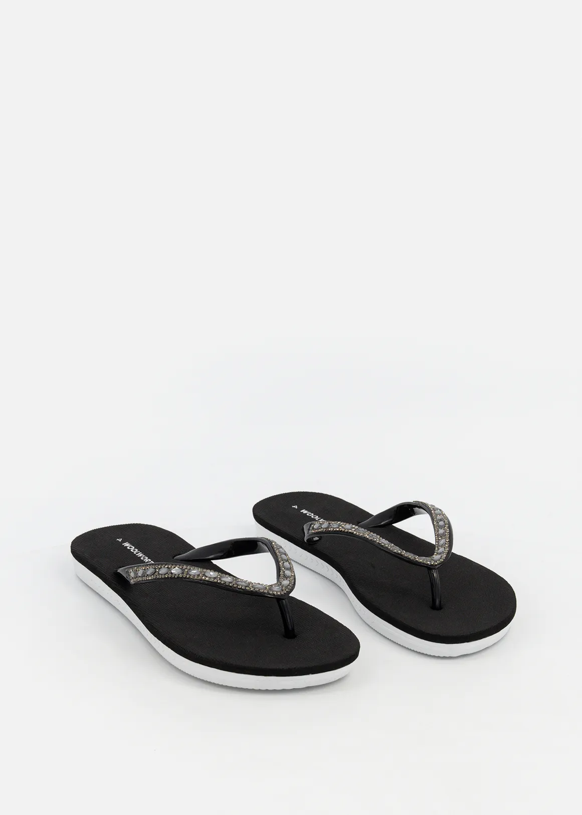 Embellished Wedge Flip Flops - BLACK
