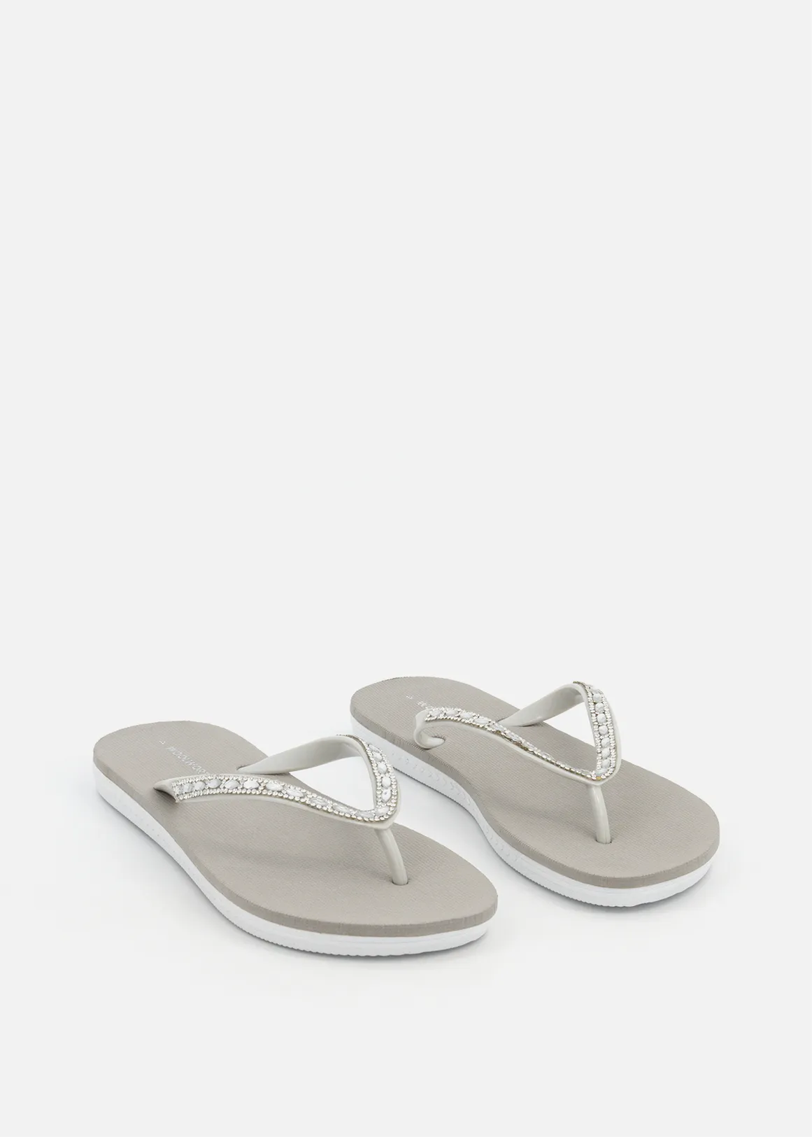 Embellished Wedge Flip Flops - GREY