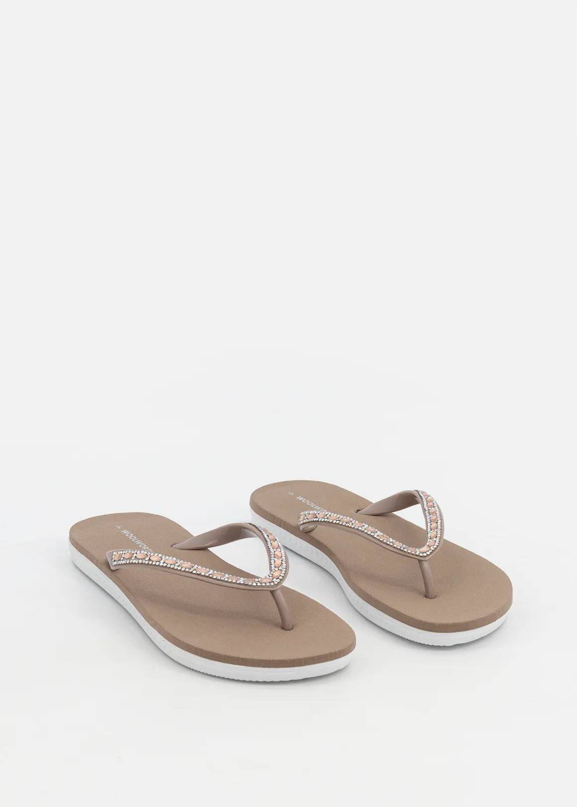 Embellished Wedge Flip Flops - NUDE PINK