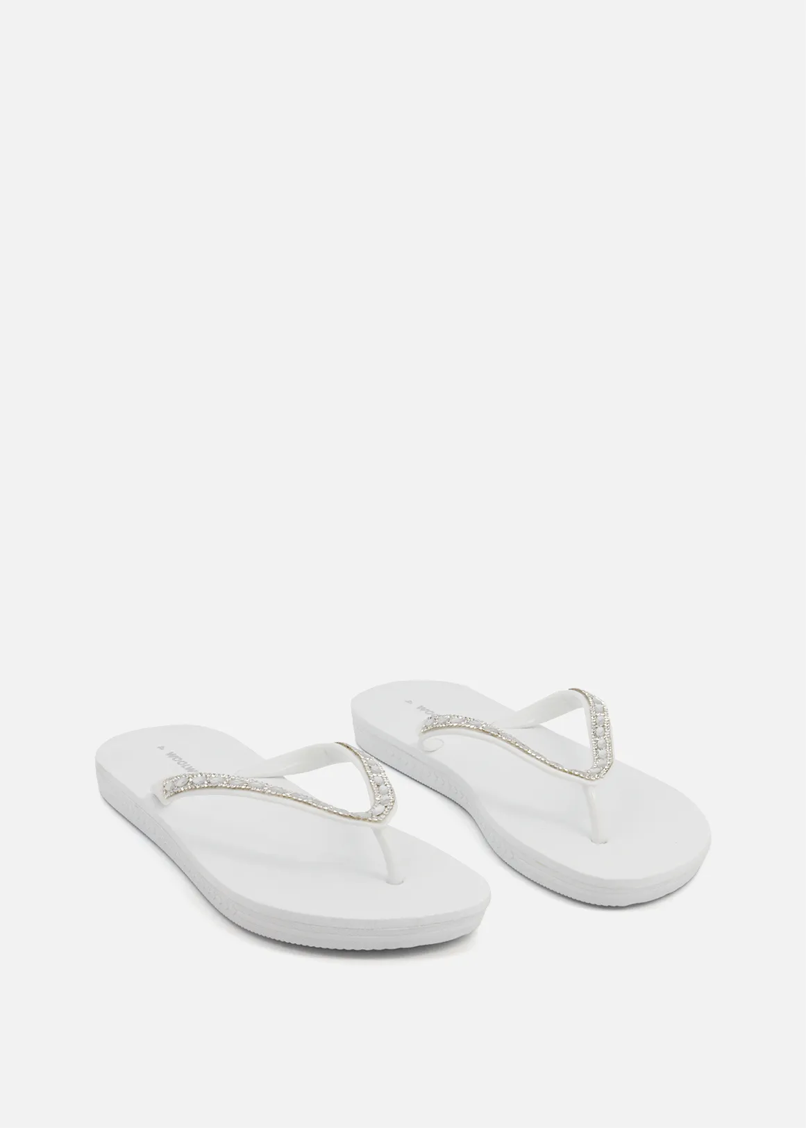 Embellished Wedge Flip Flops - WHITE