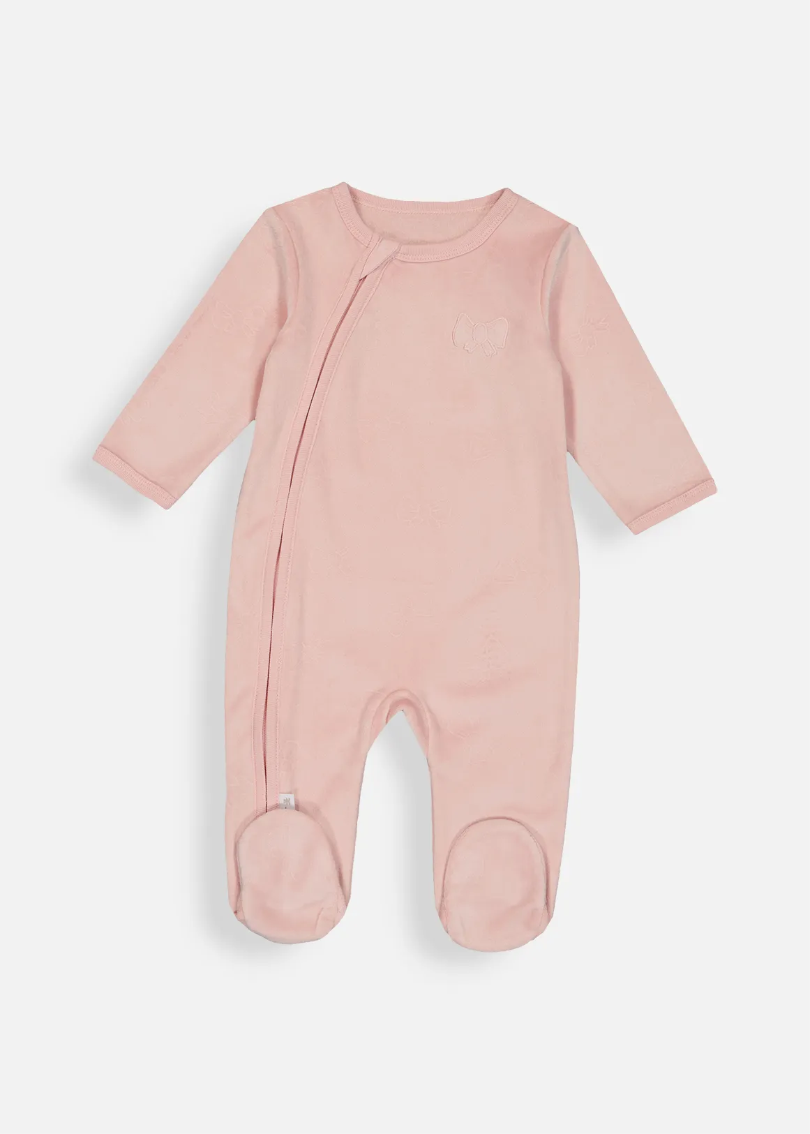 Embossed Bows Zip-up Stretch Fleece Sleepsuit - MEDIUM PINK