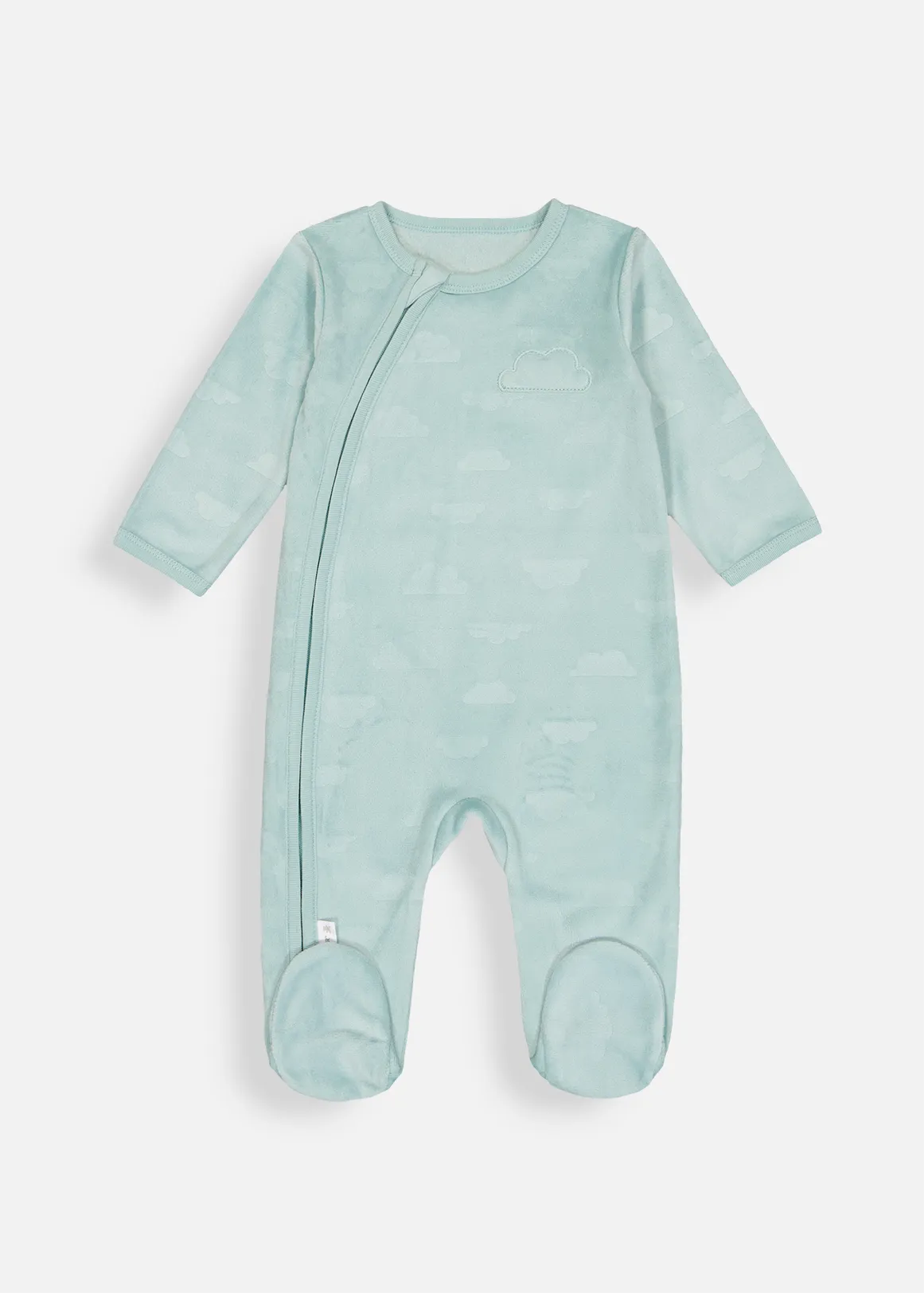 Embossed Clouds Zip-up Stretch Fleece Sleepsuit - DARK AQUA