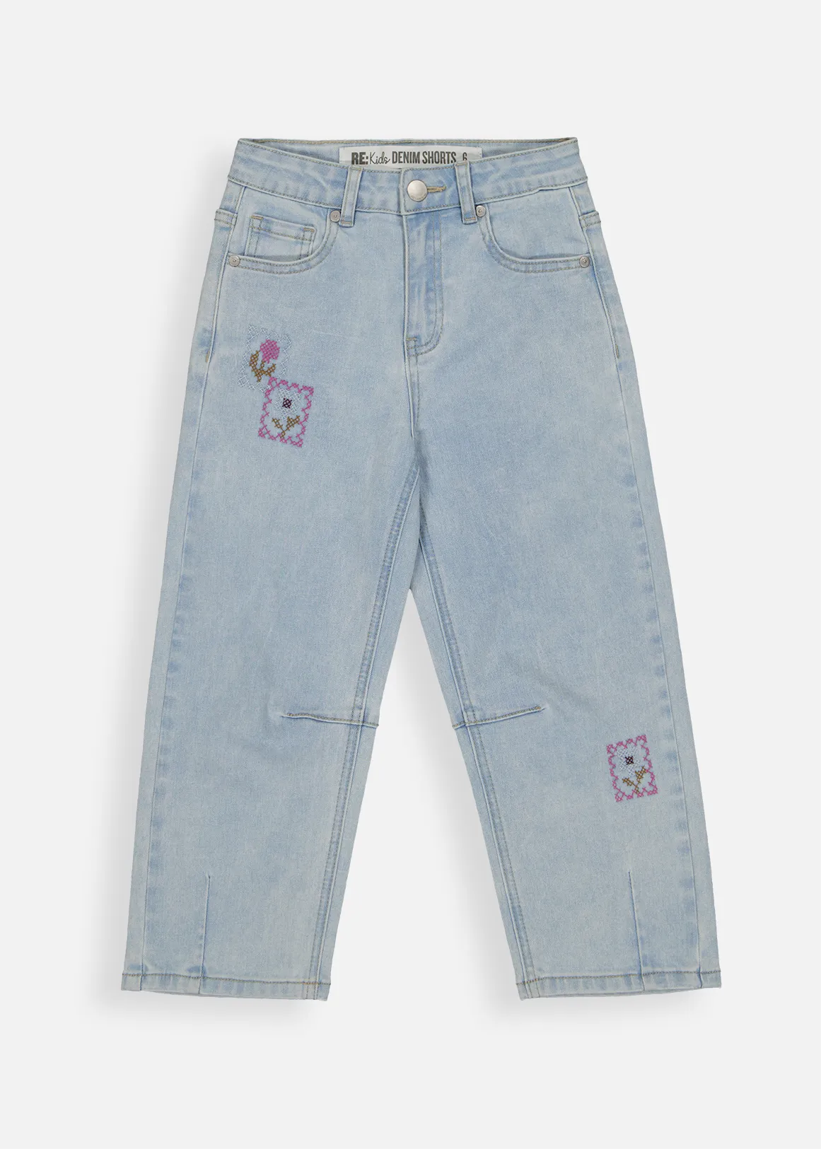 Embroidered Barrel Leg Jeans - LIGHT BLUE