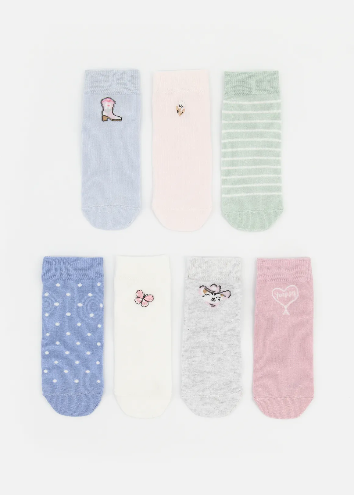 Embroidered Cropped Cotton Rick Socks 7 Pack - MULTI