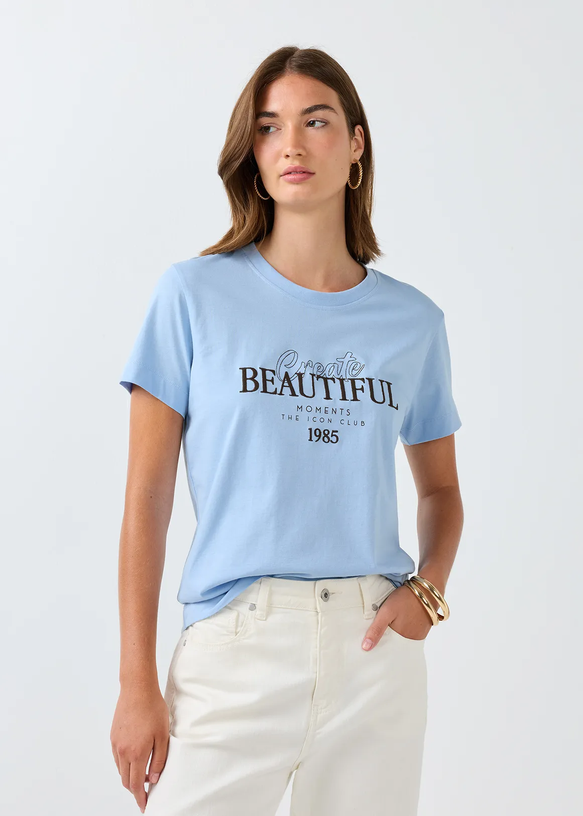 Embroidered Graphic Relaxed Fit Cotton T-shirt - X BLUE