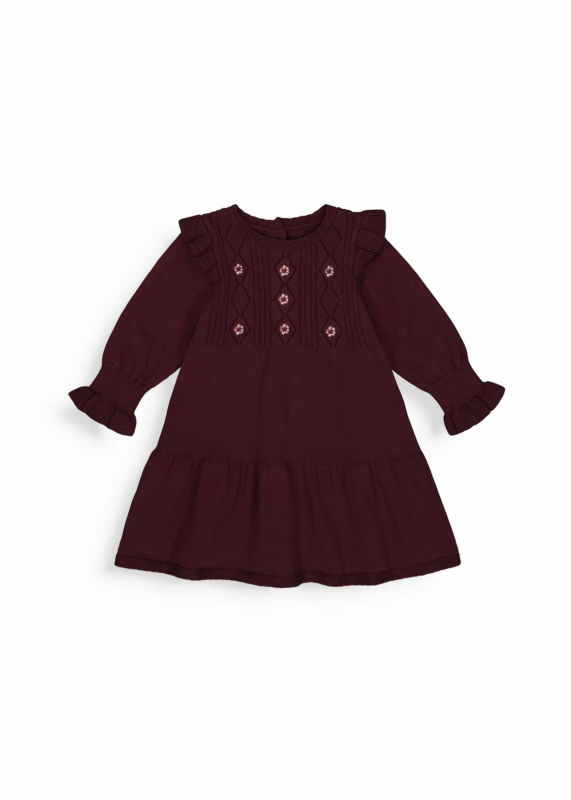 Embroidered Knitwear Dress - DARK PURPLE