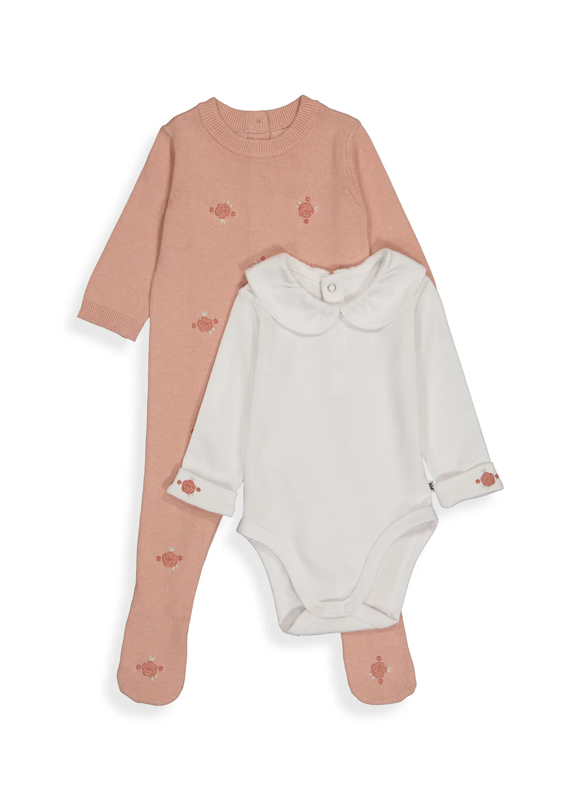Embroidered Sleepuit & Bodyvest Set - DUSTY PINK