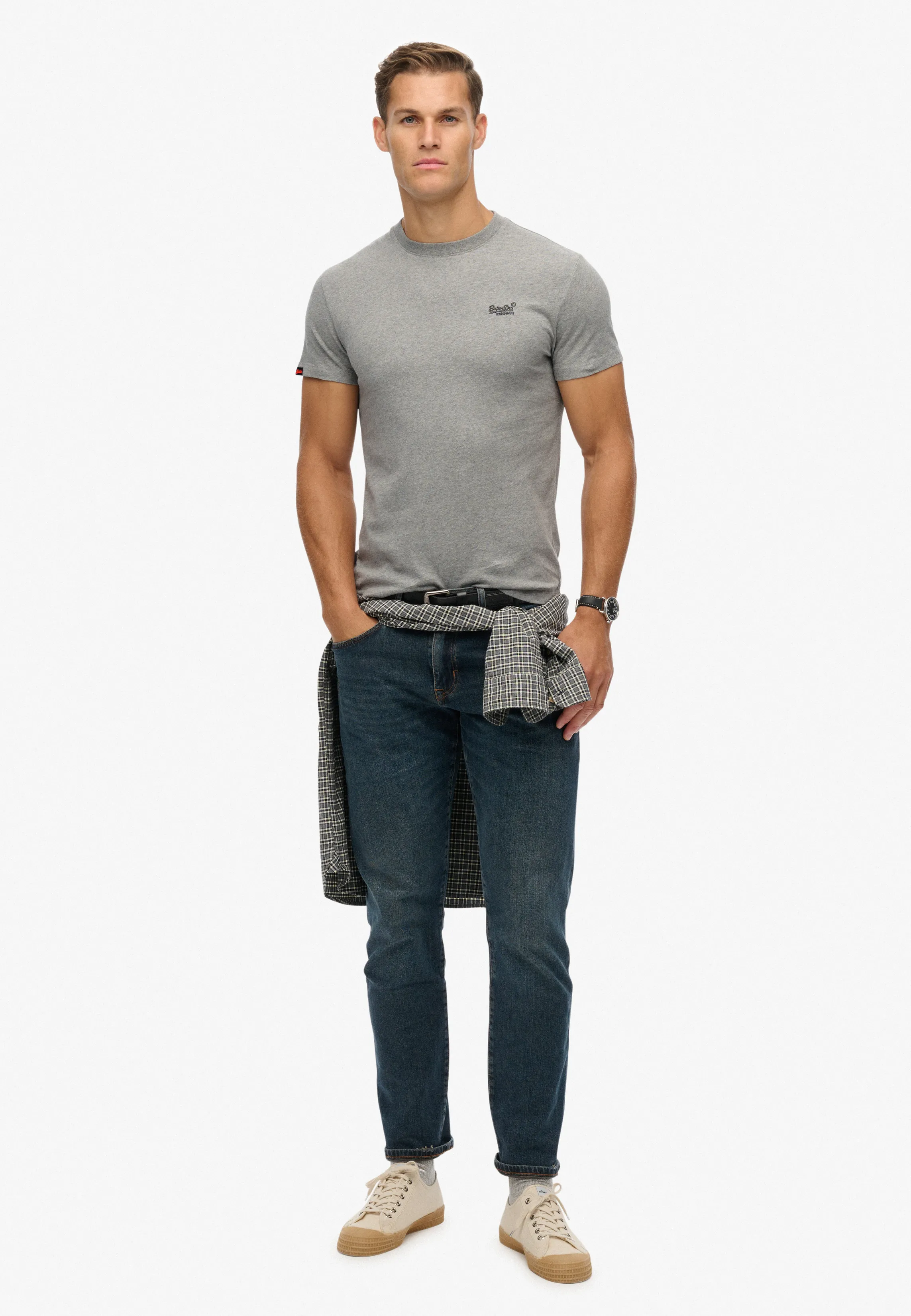 Essential Logo Embroidered T-Shirt - GREY MELANGE