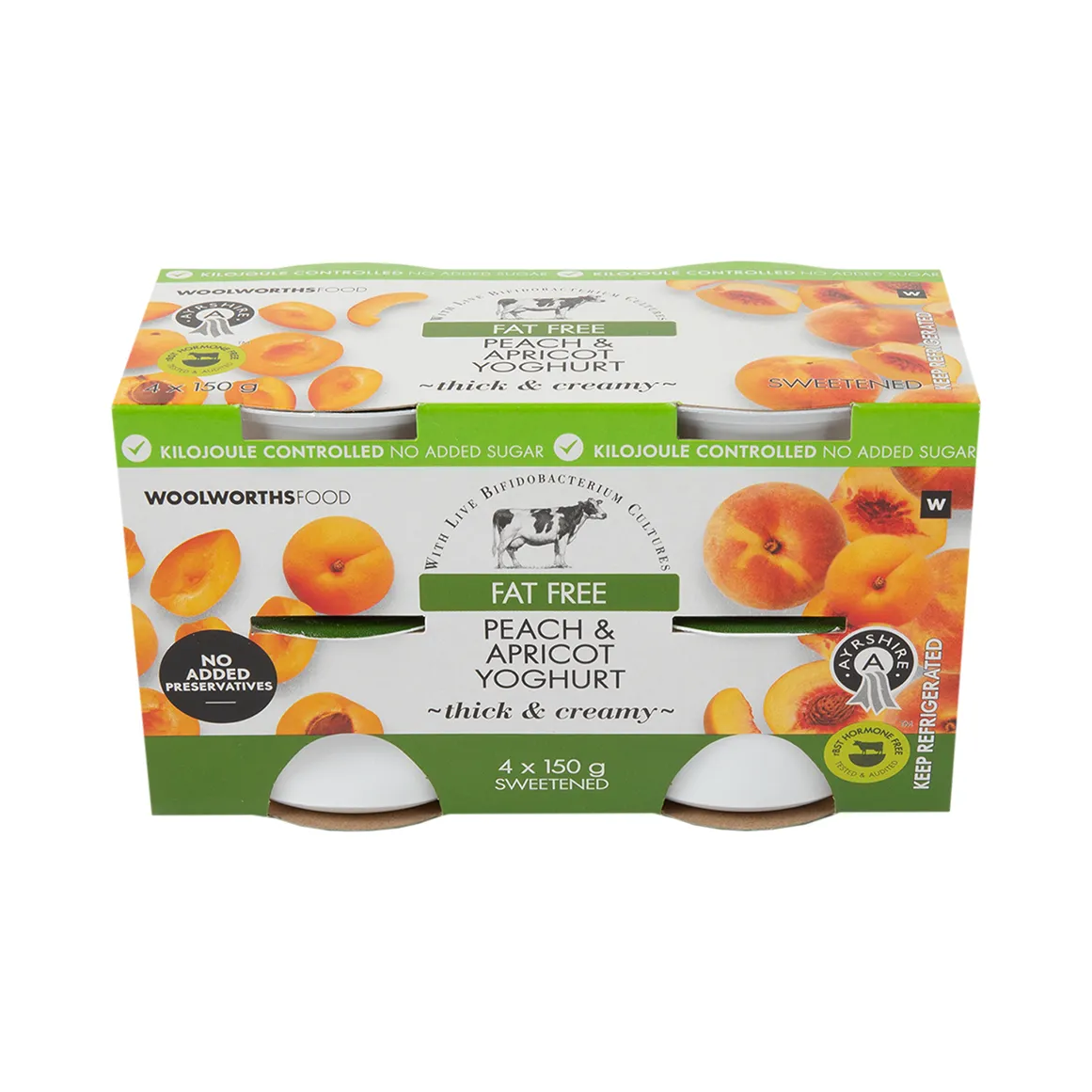 Fat Free Ayrshire Peach & Apricot Yoghurt 4 x 150 g