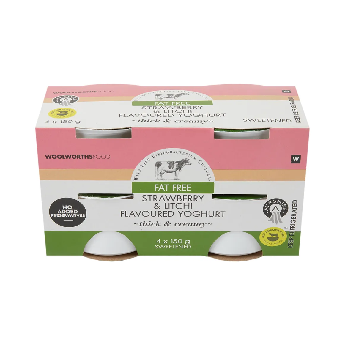 Fat Free Ayrshire Strawberry & Litchi Flavoured Yoghurt 4 x 150 g
