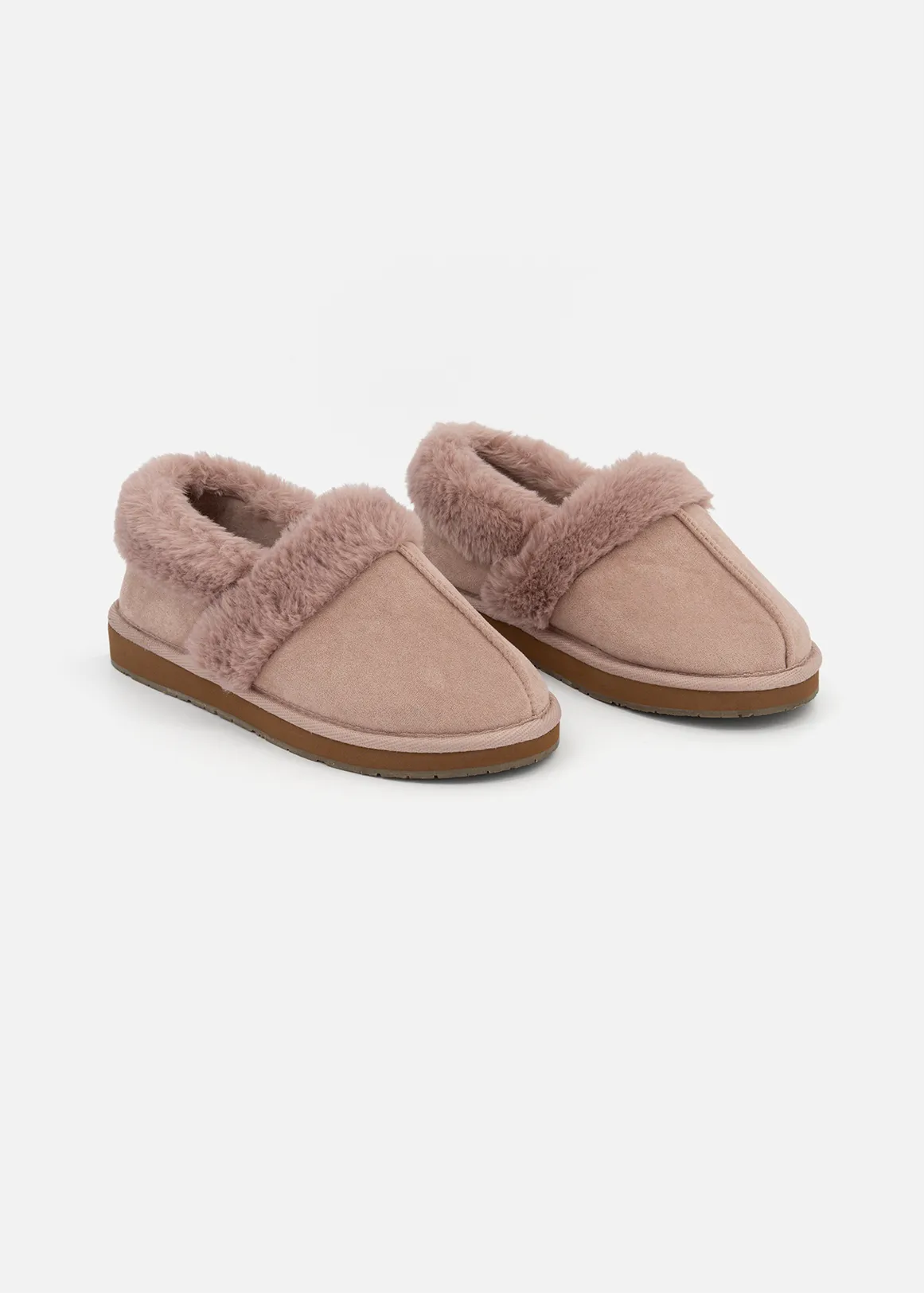 Faux Fur Cuff Slippers - DUSTY PINK