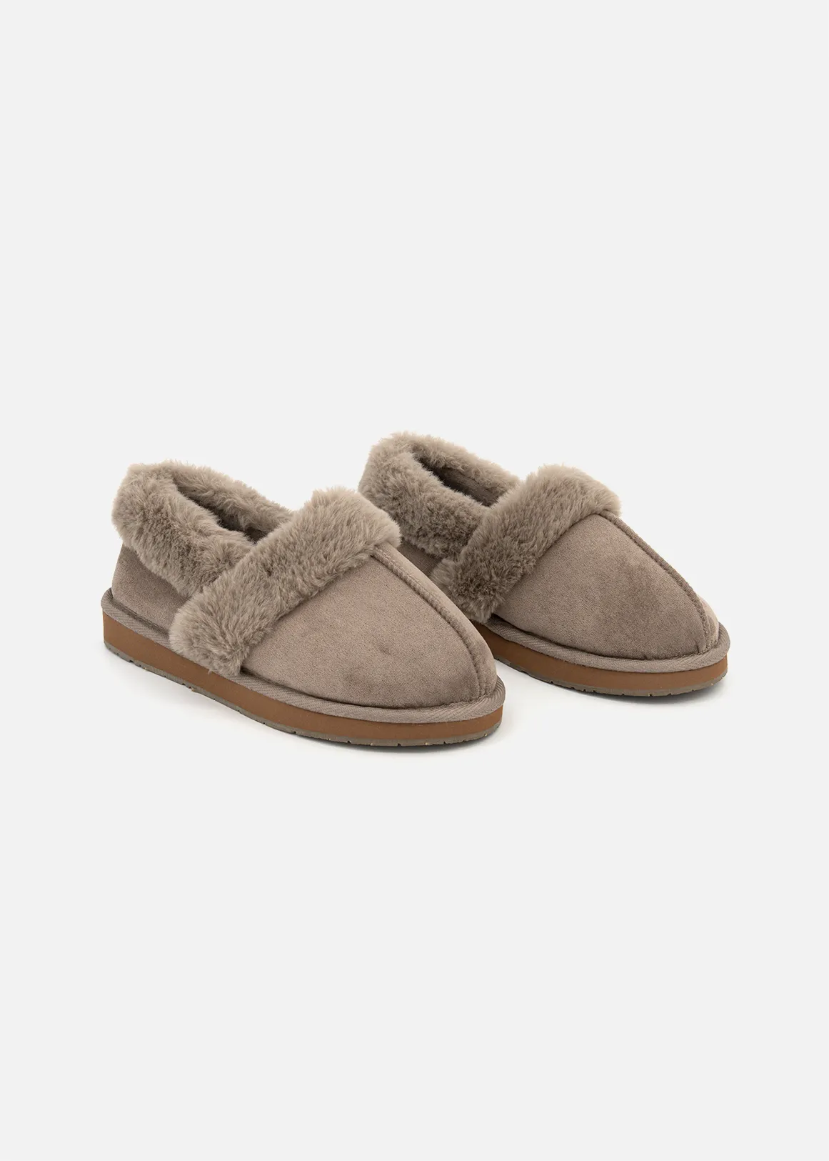 Faux Fur Cuff Slippers - TAUPE