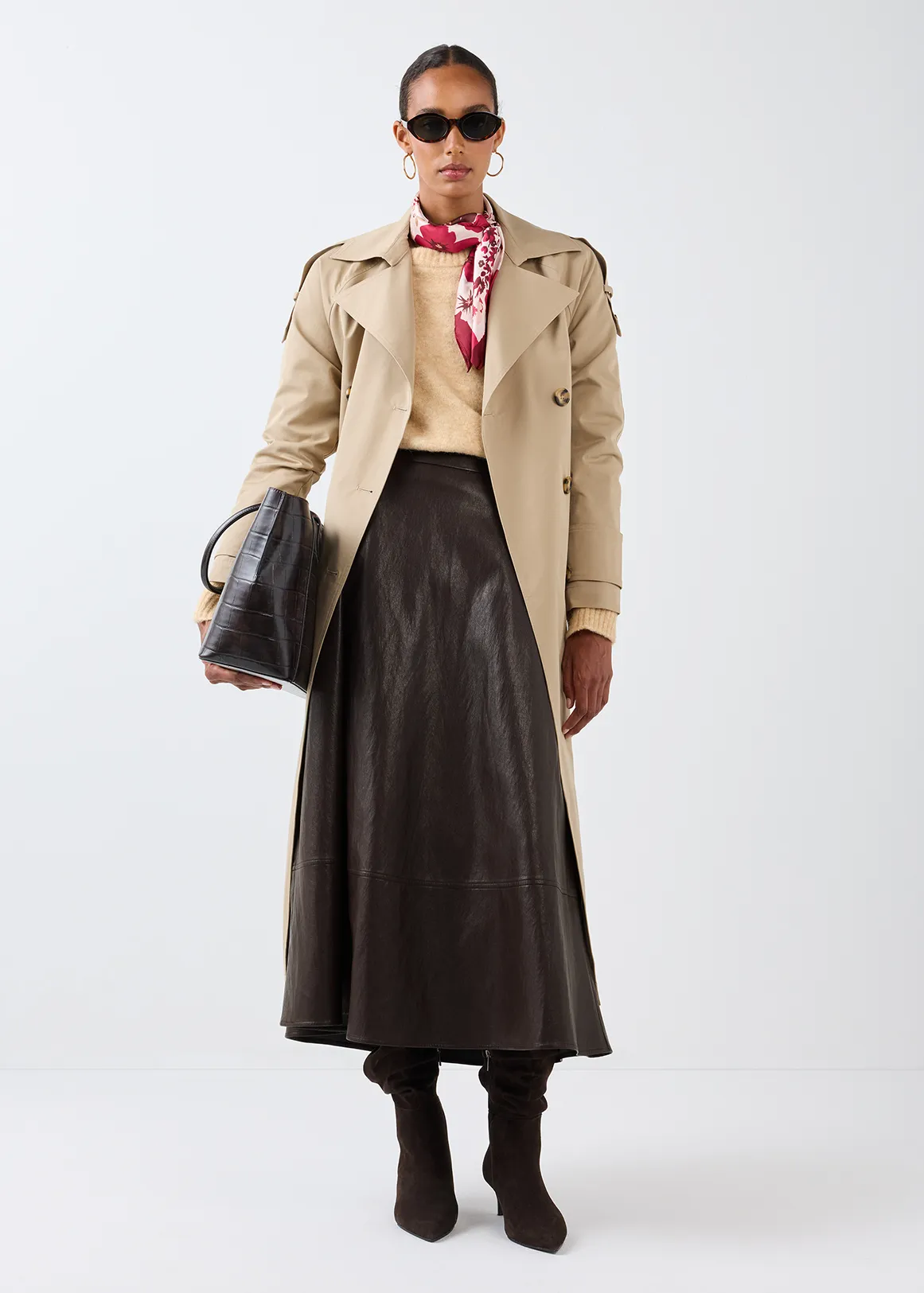 Faux Leather A-line Maxi Skirt - CHOCOLATE