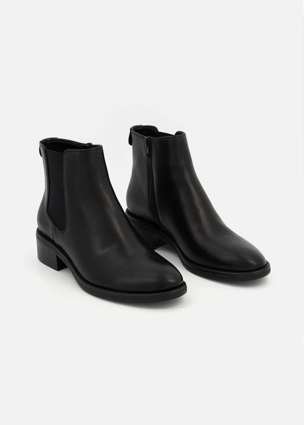 Faux Leather Chelsea Boots - BLACK