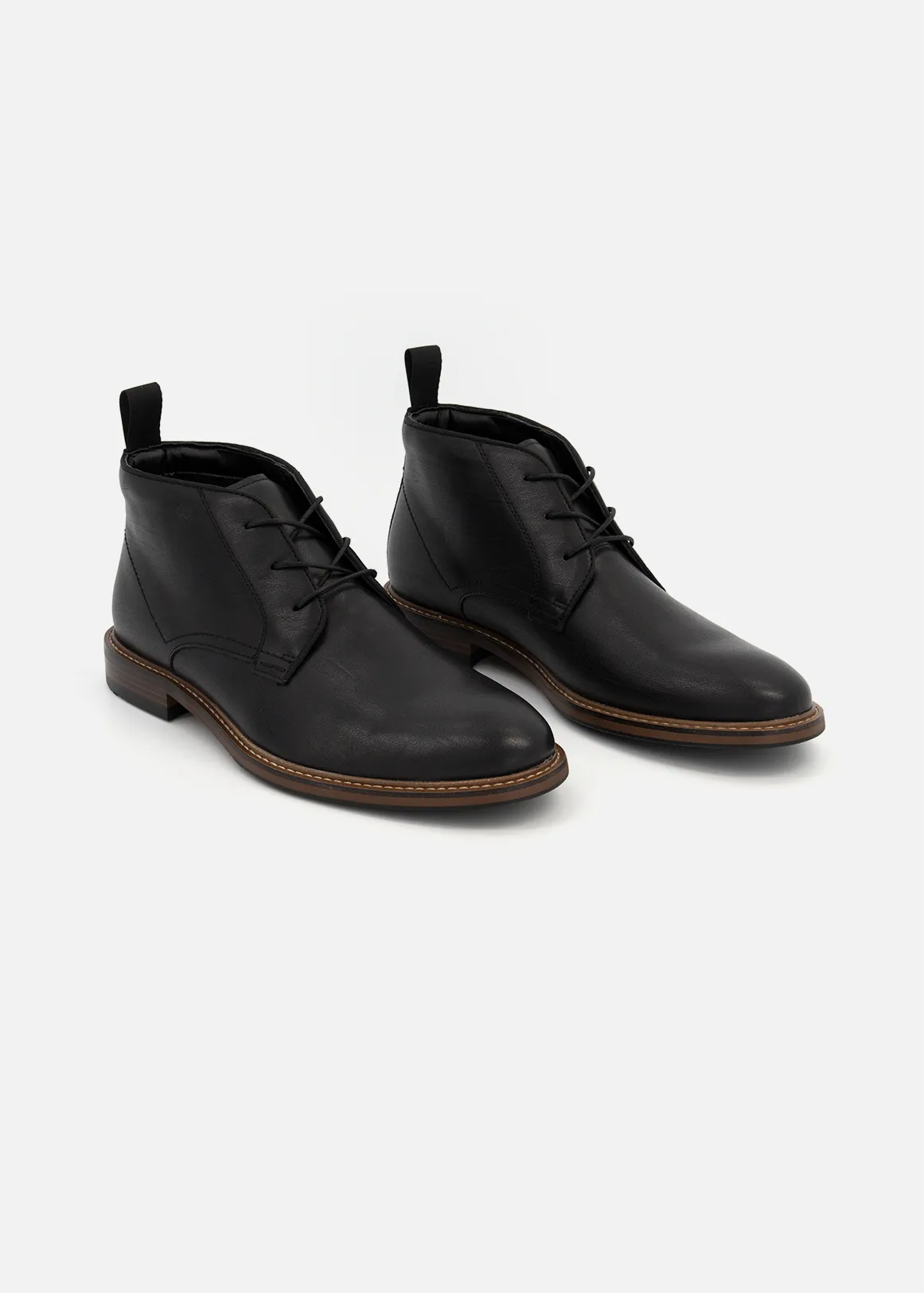 Faux Leather Chukka Boots - BLACK