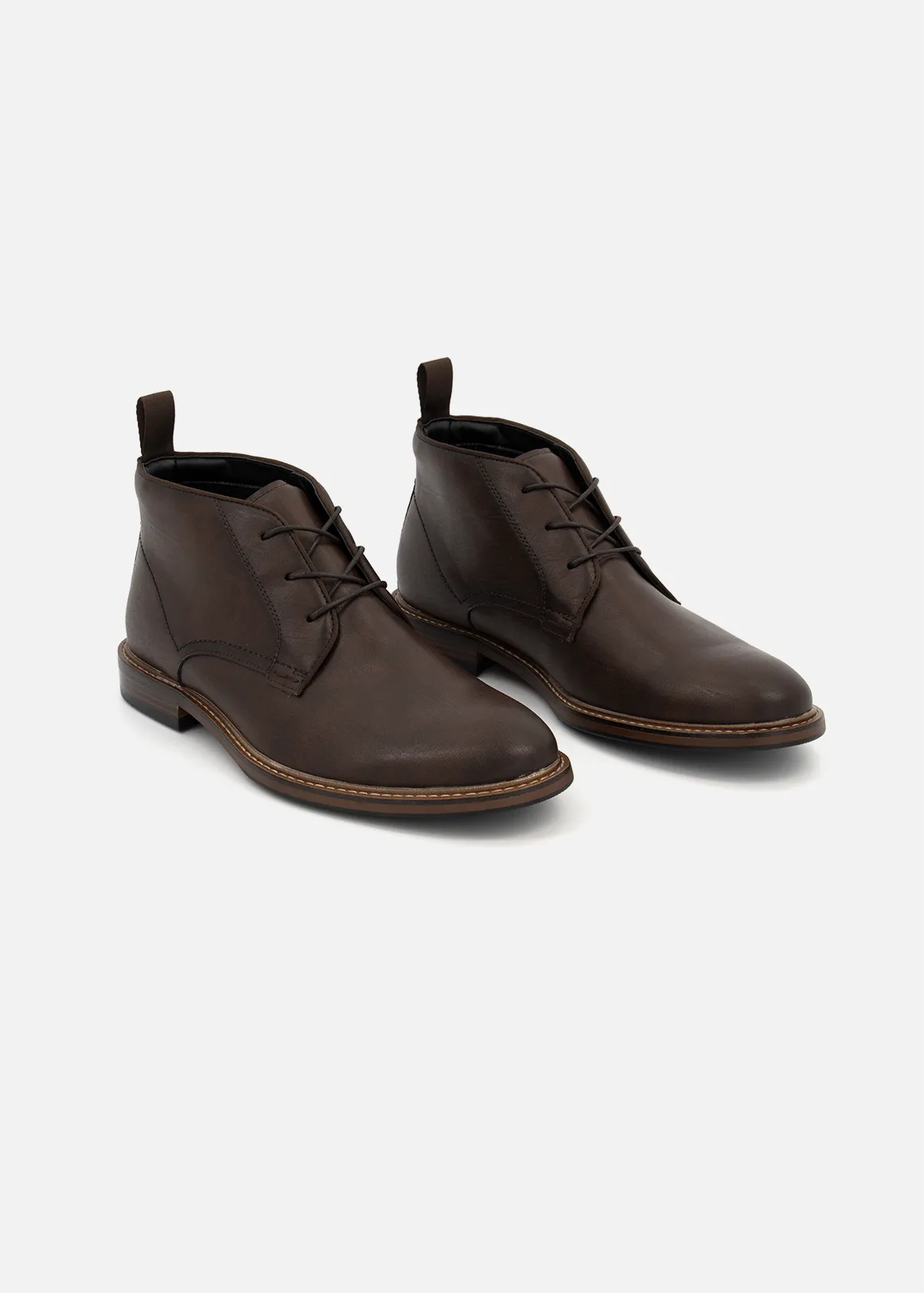 Faux Leather Chukka Boots - CHOCOLATE