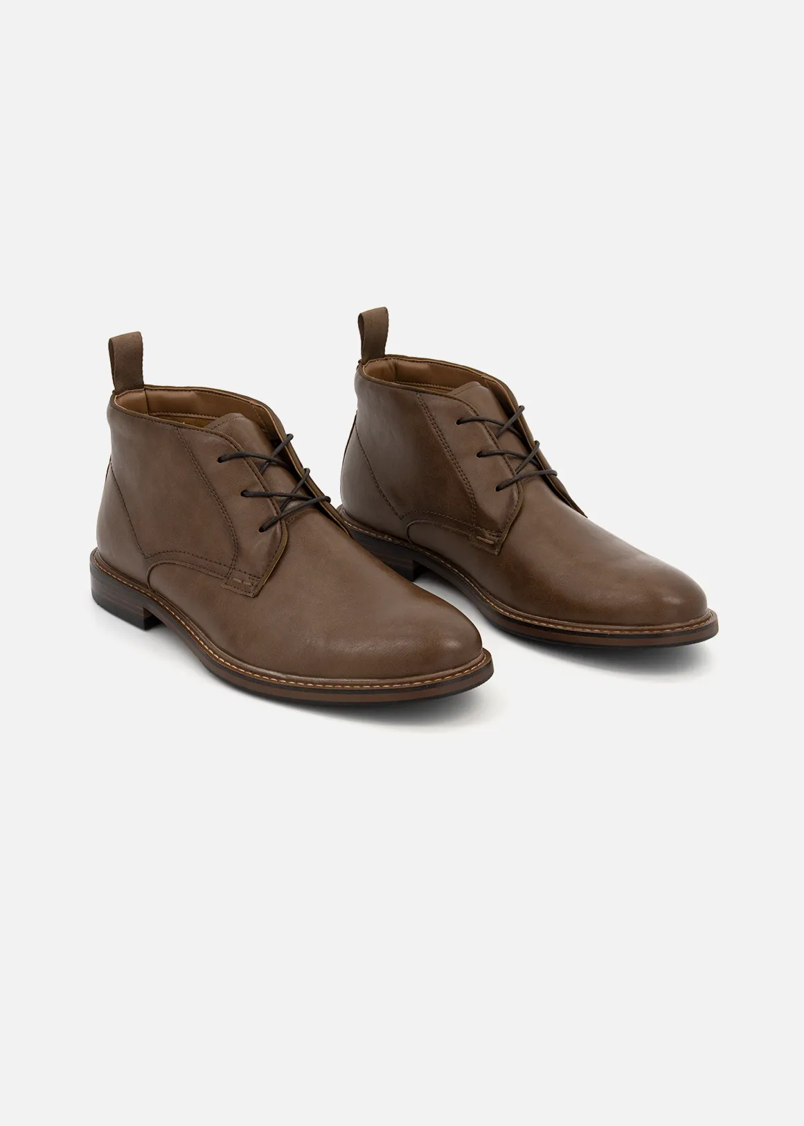 Faux Leather Chukka Boots - TAN