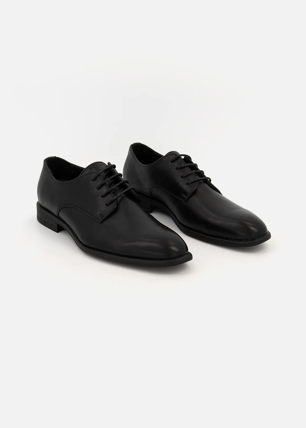 Faux Leather Derby Shoes - BLACK